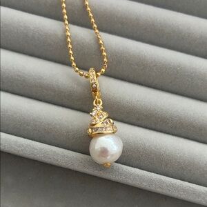 Gold Christmas Tree Pendant Necklace with Pearls| freshwater pearl necklace